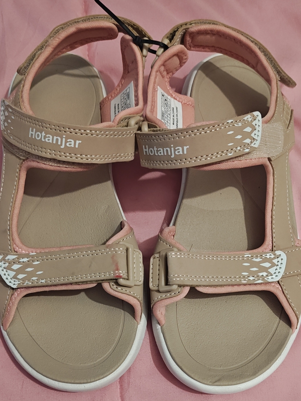 Women's Beige and Pink Adjustable Comfort Sandals